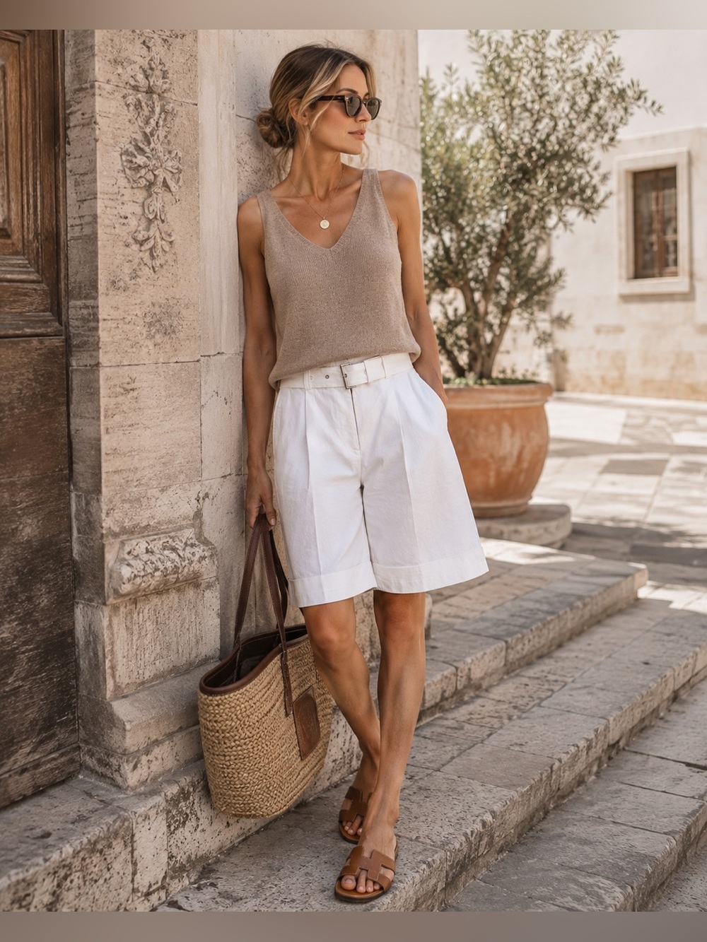 Peserico White Pleated Belted Shorts Stretch High Rise IT 44 US 8 NWOT